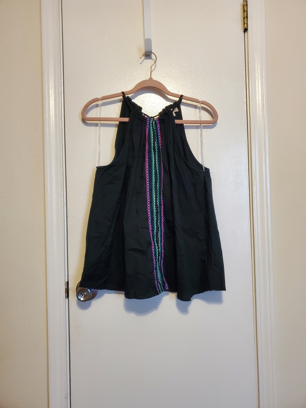Knox Rose Black Halter Camisole with Pink, Purple & Teal Trim